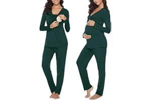 Irdcomps Pijamas de Lactancia para Mujer Invierno Algodón Embarazadas Mujer Maternidad Conjunto Largo Pijama de Hospital para Premamá S-XL