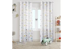HOMEYA - Cortina Infantil 2 Unidades de 140 x 260 cm - Cortina con diseño Estrella, Deja parar la luz, Semiopaca para Habitación- 100% Poliéster