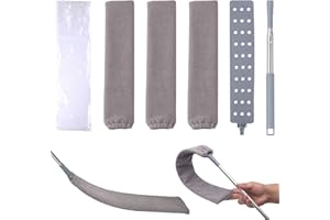 Amfrpar Cepillo Limpieza de Polvo Lavable Plumero de Limpieza Microfibra con Varilla Telescópica de Acero Inoxidable Plumero Plano Plumero Microfibra para el Hogar, Debajo de la Sofá y el Cama