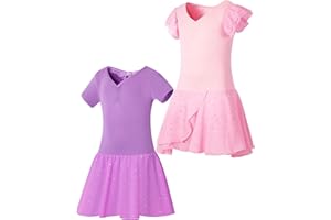 SOIBEEN Ballet Leotard for Girls Dancewear with Skirt Ballerina Ballet Dress Dance Outfit,5-12 Years, pack of 2, Flutter Sleeve & Short Sleeve