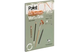 Clairefontaine - Ref 975705C - Paint'ON Multi-Technique Grey Green Glued Paper Pad (30 Sheets) - A4 Size, 250gsm Heavyweight Paper, Slight Rough Grain, Acid Free, pH Neutral