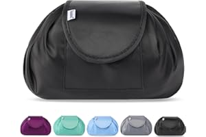 VAVABOX Lazy Kosmetikbeutel mit Kordelzug Portable Große Kosmetiktasche Reisetasche Make up Beutel Aufbewahrung Organisator für Damen Mädchen (Schwarz)