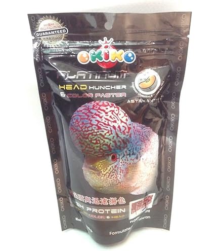 thumbnail image 2 of Okiko Cichlid Flowerhorn Fish Food – High Protein Calcium Pellets (M, 100g, 12-Pack) 2 of 4