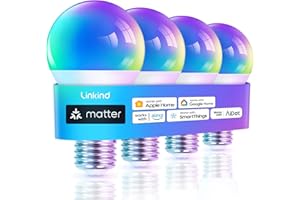 Linkind Matter Smart RGBTW Bulb, E27 Smart Bulb, Smart LED Light Bulbs Screw, 9W, 806lm, Smart Led Bulb with Music Sync,Works with Apple Home/Siri/Google Home/Alexa/SmartThings, 4 Pack