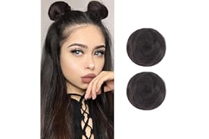 DSOAR 2PCS Mini Claw Fake Buns Straight Hair Bun Extensions Hair Donut Chignon Clip in Hair Scrunchies