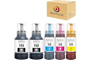 NEXTPAGE Lot de 5 cartouches d'encre 113 pour imprimante Epson EcoTank 113 compatible avec Epson EcoTank ET-5150 ET-5170 ET-5800 ET-5850 ET-5880 ET-16150 ET-16650 ET-16600 Ecotank Pro ET-16680