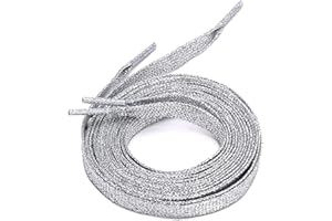 DORART HOME Lacets Chaussures Paillettes, 1 paire Lacets Plats Argent Métallique Cordon de Remplacement 140cm en Polyester Scintillante Lanière Universelle Décorative pour Chaussures de Sport Course Baskets