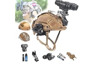 SeeboJK Ensemble de Casque Airsoft, Casque Fast LéGer avec ModèLe de Jumelles et Lampe de Poche et Signal Lumineux et Lampes de Poche, pour Paintball Tir Cosplay