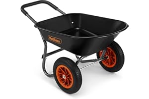 VonHaus Wheelbarrow 78L – Wheel Barrow Garden Dump Cart – Heavy Duty Multi Use for Tools, Waste, Plants, Transporting – Two Wheeled Pneumatic Tyres, Plastic Tray with Steel Frame, Soft Grip Handle