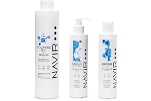 NAVIR PROFESIONAL NAVIR Professionale | Kit professionale capelli con acido ialuronico – Shampoo 500ml + maschera 200ml + balsamo 200ml – Idratazione intensa post trattamento lisciante – Senza solfati – 3 prodotti