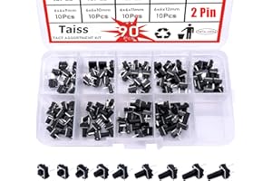Taiss 90PCS 2 Pin Tactile Switch Micro Momentary Push Button Switch Tact Assortment Kit 6 x 6 x 4.3/5/6/7/8/9/10/11/12mm(Each Values 10pcs) 90-QC-9V-2P