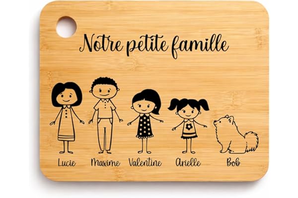 Planche en bambou personnalisée famille, cadeau fête des pères, des mères, noël, parrain, planche à découper ou apéro cadeau papa