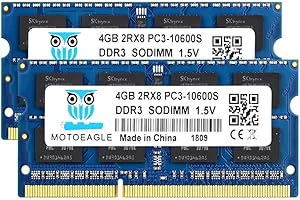 MOTOEAGLE 8GB Kit (2x4GB) DDR3 1333MHz PC3 10600S 4GB SODIMM 204-Pin Non-ECC 1.5V CL9 2Rx8 Dual Rank Notizbuch Arbeitsspeicher
