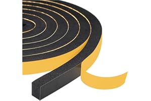 Yotache Foam Tape Weather Stripping for Door 2 Rolls 12mm Wide X 10mm Thick, High Density Closed Cell Adhesive Weather Seal Strip Black, 4m Length (2 X 2m Each)