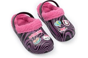 Monster High Sabots Noirs et Roses à cœurs pour Filles | Chaussures doublées moelleuses pour Le Quotidien | Motifs Amusants inspirés des séries télévisées | Produits dérivés