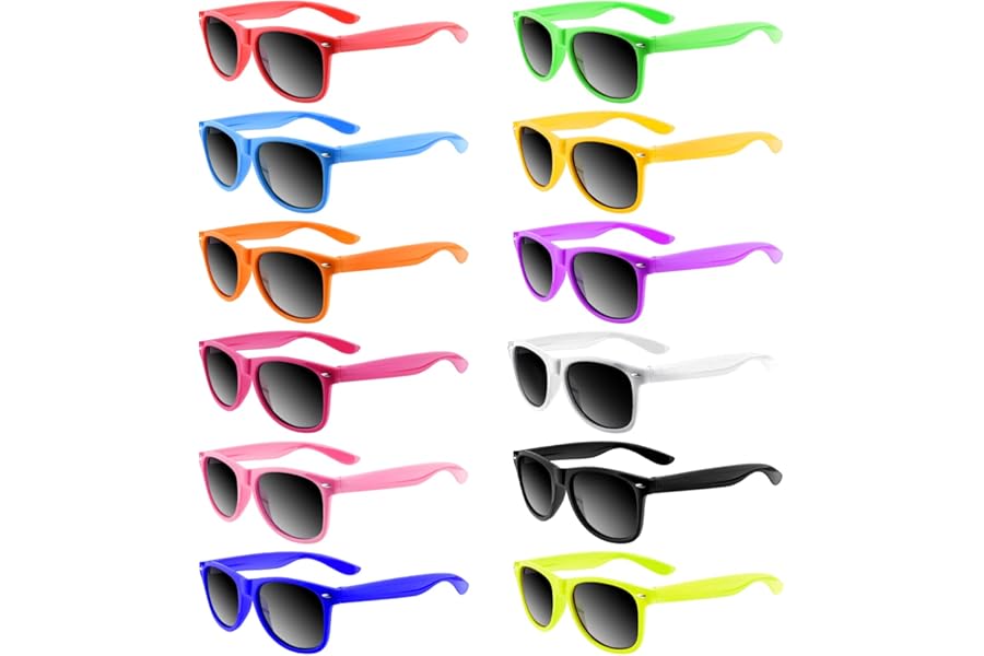Bouiexye 12 Pack Neon Sunglasses Kids Boys and Girls Glasses Kids Party Supplies Favors Bulk for Beach Pool (12 Color)