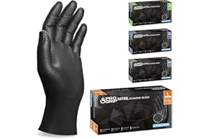 ARNOMED 50x PROGRIP Gants nitrile taille L Noir [Avec double épaisseur et texture diamantée], Gants nitrile à usage unique pour atelier, industrie et montage, Gants nitrile à usage unique