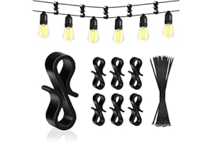 RYMAUP 100 ganchos negros para canalones de exterior reutilizables de plástico para colgar luces navideñas, árbol de Navidad y decoraciones exteriores