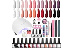 VANREESA 12 Colours Gel Nail Polish Kit with Lamp Starter Kit, Purple, Orange, Pink, Glitter Gel Polish Set - DIY Nail Salon Set Gifts for Women