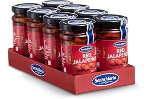 Santa Maria Red Jalapenos, 200g (Pack of 8) | Large Pack of Spicy Pickled Mexican Jalapeno | Great with Tacos, Tortilla Chips & Dip or Fajitas