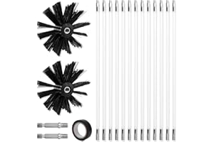 YUNLAISHAOCER Juego de barra para cepillo de chimenea, 200 mm, cepillo de tubo de estufa con 12 barras flexibles de 410 mm y 2 cabezales de cepillo, cepillo de limpieza para chimenea, tubo de aguas residuales