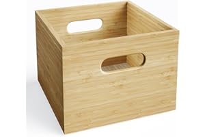 KABELDIREKT KD Essentials – Caja de bambú, apilable - tamaño mediano (práctica, elegante caja de bambú de uso universal para la oficina, salón y cocina, madera sostenible certificada, color natural)