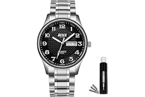 FOWAWU Montre Homme 40 MM Analogique Etanche Affaires Inoxydable Bracelet Acier, avec Date/Jour, Lecture Facile Anti Rayure
