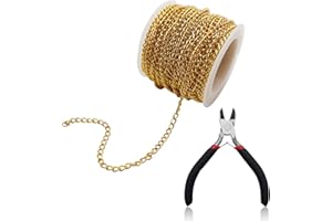 TXS 33 Füße Ketten Basteln Gliederkette Meterware Gliederkette Silber/Gold Ketten zur Schmuckherstellung Zubehör mit Schmuckzange Kette Meterware für DIY Halskette Basteln Schmuck Herstellung, 4x2,7mm