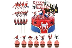 MENELOS Torte Topper, 33 Stücke Spider Tortendeko Kinder, Cupcake Topper, Kuchendeko Geburtstag, Tortendeko Kindergeburtstag, Kuchen Topper Jungs, Mädchen