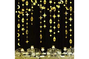 PINKBLUME Gold Eid Mubarak Ramadan Decorations Hanging Star Moon Circle Dot Crescent Lamp Garland Streamer Backdrop Banner Decorations for Home Happy Ramadan Lesser Bairam Islam Muslim Wedding Birthday Party