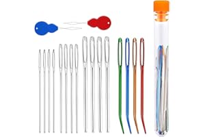 Aiguilles Couture VMINOG 18 Pcs Aiguille a Laine Aiguille Broderie Canevas Plastique Aiguille à Coudre, Aiguille a Bout Rond, Aiguilles à Broder à La Main, Aiguille à Cuir Toile