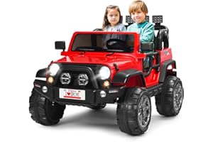 COSTWAY Kinder Elektroauto 2 Sitzer mit 2,4G-Fernbedienung, 3 Gang 12V Kinderauto mit MP3, Musik, Hupe und Scheinwerfer, Elektro Auto 2,5-4 km/h, für Kinder ab 3 Jahre (Rot)