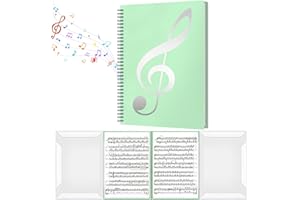 WIKSITE A4 Sheet Music Folder Choir Folders 40 Pockets Waterproof Musical Scoresheet Music Sheet Holder Allow Annotations Spiral-Bound 4-Page Continuous Display Music Folder for Musicians Band Painting-Green