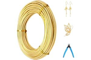 FISYNUG Filo per bricolage, 3 mm x 15 m, per gioielli, per fai da te, in alluminio, per modellare, antiruggine, con pinza a forbice per lavori di bricolage e gioielli (oro)