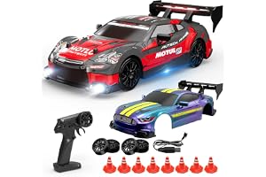 DEERC RC Driftbil 4WD 2.4GHz Höghastighets Fjärrstyrd Bil med 2 Karosser, LED-lampor, 2 Batterier (20 Min.) och Driftdäck, Ra