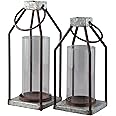 Signature Design by Ashley Diedrick Rustic Lantern 2 Count, Indoor and Outdoor, 19" & 17", Gray and Black