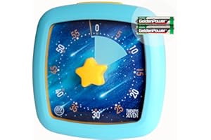 TWENTY5 SEVEN Minuteur analogique visuel 60 Minutes avec Bouton d'arrêt d'alarme, minuteur visuel à Motif de météore avec Bouton étoile pour la Gestion du Temps d'examen des Enfants, Bleu