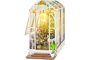FEIMUOSI Book Nook Kits Case dei Giardino: Casa Delle Bambole in Legno con Luci LED, 3D Miniatura Fai Da Te Miniature da Costruire, Book Scaffale Inserto Decorazione, Regalo per Bambini e Adulti