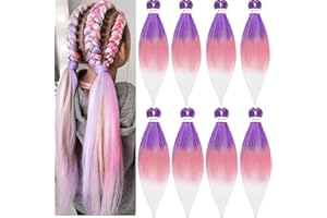 LDMY Pre-stretched Braiding Hair-26inch 8pcs/pack Hair for Braiding Ombre Pink Synthetic Kanekalon Hair for DIY Wigs and Braids
