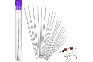 LUOKEFE 18 Pieces Bead Needle, Big Eye Beading Needles 6 Sizes Stainless Steel Sewing Needles,Threading Needle for Beads Large Collapsible Embroidery Beading Needle with Needle Bottle