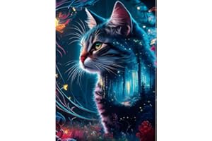 QINRUBB DIY Katze Diamond Painting Erwachsene, 5D Kätzchen Diamant Painting Bilder Anfänger, Wald Runder Vollbohrer Diamanten Malerei Fantasie Stickerei Kreuzstich Geschenke Home Wand Dekor 30x40cm