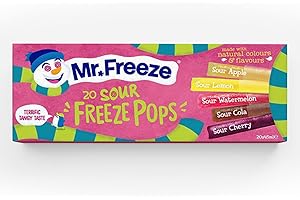 Mr Freeze Sour Ice Pops - Assorted Flavour Ice Lollies - Vegan Friendly Freeze Pops, 20 x 45 ml (8-Pack)