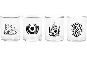 Elbenwald Set di 4 bicchieri Il Signore degli Anelli con motivi del simbolo della Terra di Mezzo, capacità di 320 ml, altezza di 9 cm per i fan
