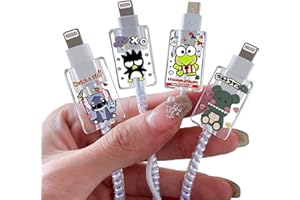 DIYGODY Cute Cartoon Cable Protector for iPhone Type-C Charger,Kawaii Stich Dinosaur Frog Pattern 4 pcs Set Cable Protector,Charging Cord Protector,Cable Chomper,Charger Saver (Lightning Cable)