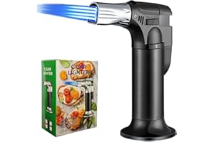 DBZQSCW Butane Torch, 4 Flames Blow Torch, Refillable Kitchen Culinary Gas Flamethrower Torch Lighter with Safety Lock Adjustable Flame for Desserts Creme Brulee BBQ Baking Camping(Butane Not Included)