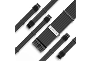 Sirlyr Kit de cable de extensión de PSU con funda personalizada para PC Build 16AWG 24Pin ATX /8 (4+4) Pin EPS CPU Cable /8 (6+2) Pin PCI-E GPU PSU Cables 6pcs con cable viene negro
