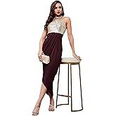 Miss Chase Women's Halter Neck Sleeveless Solid Embellished Midi Dress with Pocket