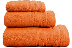 Sedalinne - Juego de Toallas de Baño Completo 500 Gr Liso - Toallas Baño Grandes y Pequeñas Rizo 100% Algodón - Pack (1 Tocador + 1 Lavabo+ 1 Ducha) - Alta Absorción - Toalla Algodon - Naranja