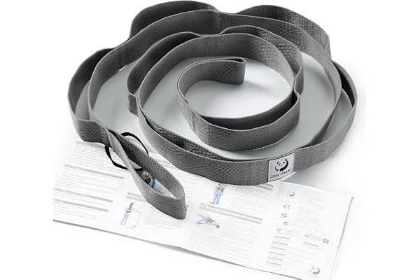 Slim Panda yogabä ,bomull Yogarem,med 10 slingor för töjning och stretching, gymnastikbä 180 x 3,5 cm, perfekt för yoga, balet, fitness, pilates sjukgymnastik