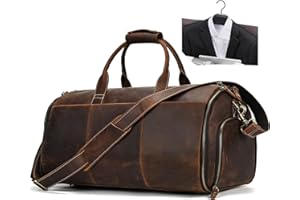 Luufan Vollkorn-Leder-Kleidungsstück Großkapazität Reisetasche Business Anzug Trägertasche mit Schuhfach, Übernachtungs-Fitnessstudio Sports-Reisetaschen für Männer Frauen Frauen, Kaffee